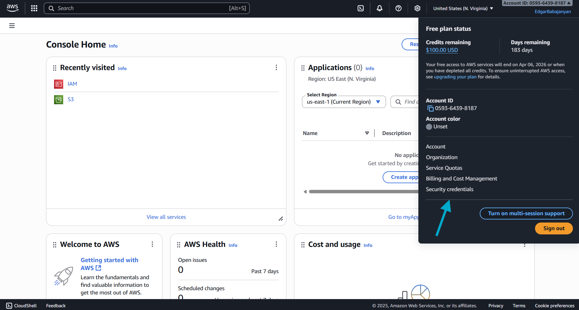 AWS Console - Security Credentials